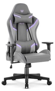 Scaun ergonomic de gaming HC-2002, cu o capacitate de încărcare de 150 kg – gri cu detalii violet