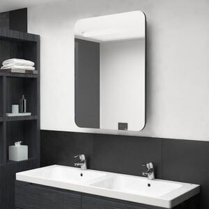 Dulap de baie oglindă și LED, negru strălucitor, 60x11x80 cm