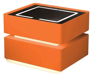 Noptiera inteligenta cu incarcare wireless, iluminare LED, 2 sertare de depozitare – portocalie, design modern din sticla si lemn