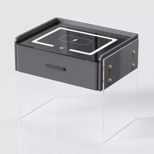 Noptiera inteligenta cu incarcare wireless, 1 sertar de depozitare, iluminare LED – gri antracit, design modern din sticla si lemn