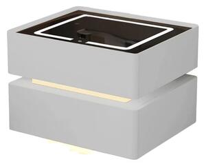 Noptiera inteligenta cu incarcare wireless, iluminare LED, 2 sertare de depozitare – alba, design modern din sticla si lemn