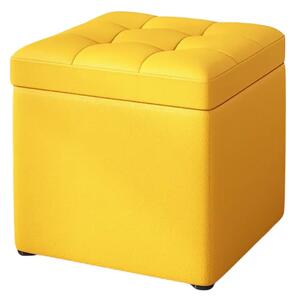 Taburet cu spațiu de depozitare, 30x30x35cm, Galben – Design modern din MDF, PU și burete
