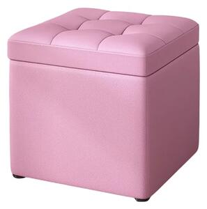 Taburet cu spațiu de depozitare, 30x30x35cm, Roz – Design modern din MDF, PU și burete