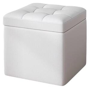 Taburet cu spațiu de depozitare, 30x30x35cm, Alb – Design modern din MDF, PU și burete
