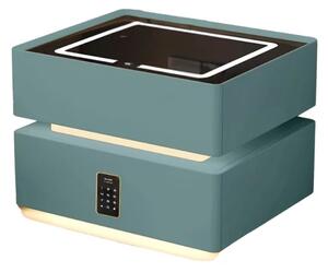 Noptiera inteligenta cu incarcare wireless, iluminare LED, 2 sertare de depozitare, senzor de lumina nocturna si incuietoare codificata – verde, design modern din sticla si lemn