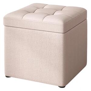 Taburet cu spațiu de depozitare, 30x30x35cm, Crem – Design modern din material textil și burete