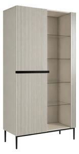 Vitrina Nicole 100 cm cu fata canelata - cashmir / picioare negre