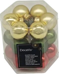 Set globuri Crăciun sticlă Ø 3 cm verde/roșu/auriu 18 buc