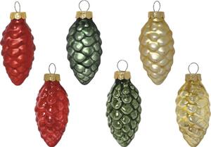 Set conuri Crăciun sticlă Ø 6 cm verde/roșu/auriu 16 buc