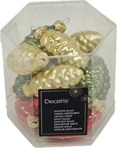 Set conuri Crăciun sticlă Ø 6 cm verde/roșu/auriu 16 buc