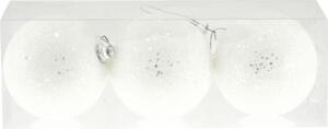 Set globuri Crăciun plastic Ø 8 cm alb cu sclipici 3 buc