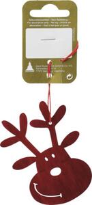 Decorațiune ren cu agățătoare lemn 6,5x8 cm roșu