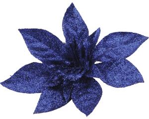 Decorațiune Poinsettia cu clips 14 cm albastru cu sclipici