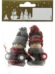 Set 2 figurine cu agățătoare tricot 9,5 cm gri/roșu
