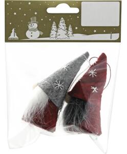 Decorațiune elf cu agățătoare pâslă 8 cm roșu/gri 2 buc