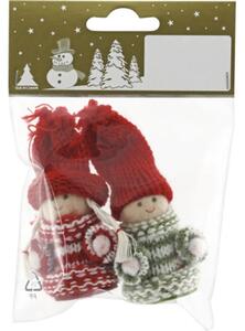 Set 2 figurine cu agățătoare tricot 9,5 cm verde/roșu