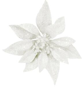 Decorațiune Poinsettia cu clips 14 cm alb cu sclipici