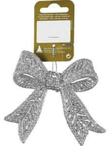 Decorațiune fundă cu agățătoare plastic 11,5 cm argintiu cu sclipici