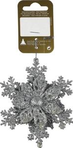 Decorațiune fulg de zăpadă cu agățătoare plastic 10,5 cm argintiu
