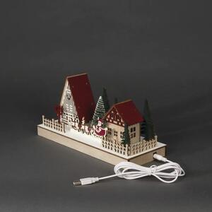 Scenă sat de Crăciun Konstsmide din lemn 4 LED-uri H 25 cm alb cald