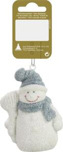 Decorațiune Om de Zăpadă cu agățătoare plastic 8 cm alb/albastru