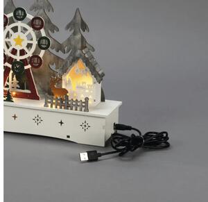 Scenă sat de Crăciun Konstsmide din lemn 15 LED-uri H 25 cm alb cald