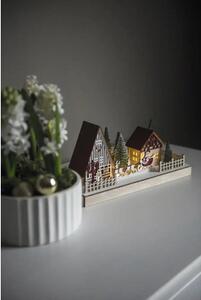 Scenă sat de Crăciun Konstsmide din lemn 4 LED-uri H 25 cm alb cald
