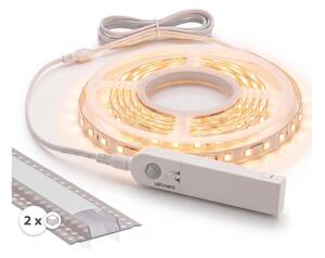 Set 1x bandă LED cu senzor FLEX LED/3,6 W/4xAA 2 m + 2x profil încastrat de 1 m