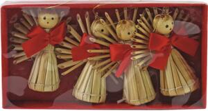 Set 4 Îngeri cu agățătoare din paie 6,5 cm