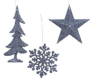 Decorațiuni Crăciun sclipitoare cu agățătoare H 10 cm modele diferite albastru