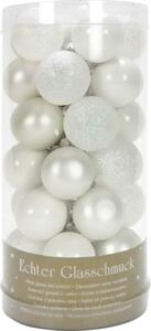 Set globuri Crăciun din sticlă Ø 2,5 cm alb/argintiu 35 buc