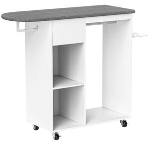 HOMCOM Masă de Călcat cu Suport pentru Fier de Călcat, Suport pentru Haine, Sertar și Raft, 125x43,5x112 cm, Alb | Aosom Romania