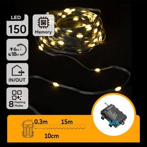 Aigostar - Ghirlandă LED pentru exterior, 150 LED, 8 funcții, 3x AA, 15,3 m, IP44, alb cald