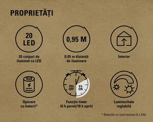 Ghirlandă luminoasă 20 LED-uri pentru interior Lafiora 95 cm alb cald