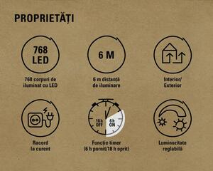 Ghirlandă luminoasă 768 LED-uri pentru exterior și interior Lafiora 6 m alb cald