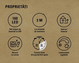 Ghirlandă luminoasă țurțuri 160 LED-uri pentru exterior și interior Lafiora 3 m alb cald
