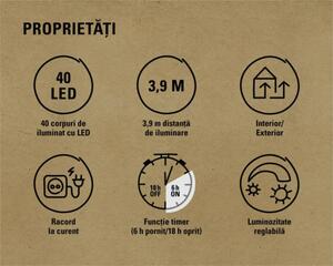 Ghirlandă luminoasă țurțuri 40 LED-uri pentru exterior si interior Lafiora 3,9 m alb rece