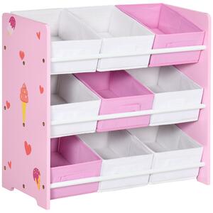ZONEKIZ Dulăpior de Jucării cu 9 Coșuri Detașabile din MDF și Material Textil Roz | Aosom Romania