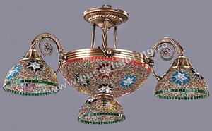 Lustra Dakar cu 3 Brate, Desing Clasic, Finisaj Bronz Antichizat, Abajur Mozaic - Bussy Lighting 3087-52-03M