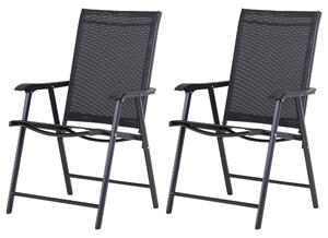 Outsunny Set 2 Scaune de Grădină Pliabile cu Brațe, Scaune pentru Prânz de Exterior din Metal și Texteline, pentru Terasă, Balcon, Curte, Interior și Exterior, 58x64x94cm, Negru | Aosom Romania