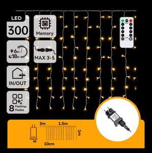 Aigostar - Ghirlandă LED de Crăciun pentru exterior, 300 LED/6W/230V/8 funcții, 3x1 m, IP44, alb cald + telecomandă