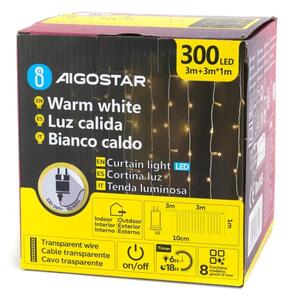 Aigostar - Ghirlandă LED de Crăciun pentru exterior, 300 LED/6W/230V/8 funcții, 3x1 m, IP44, alb cald + telecomandă