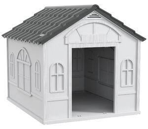 PawHut Cușcă pentru Câini cu Acoperiș Înclinat și Ușă 84.2x98.2x82 cm Gri | Aosom Romania