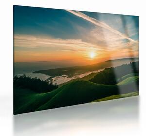 Tablou pe sticlă cu soarele răsărind deasupra mării (70x50 cm)