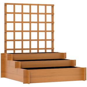 Outsunny Jardinieră cu 3 Niveluri și Grilaj pentru Plante Cățărătoare, Straturi Ridicate din Lemn, 95x95x110cm, Natural | Aosom Romania