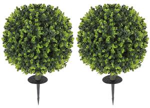 HOMCOM Set 2 Plante Artificiale de Buxus de 40 cm cu Tija Integrată pentru Interior și Exterior, Verde | Aosom Romania