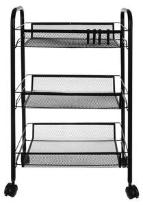 Raft bucatarie, organizator mobil cu 3 cosuri depozitare, 4 carlige, 4 roti, fier, 65x25x44 cm
