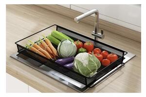 Raft bucatarie, organizator mobil cu 3 cosuri depozitare, 4 carlige, 4 roti, fier, 65x25x44 cm