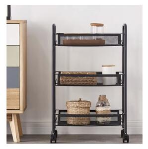 Raft bucatarie, organizator mobil cu 3 cosuri depozitare, 4 carlige, 4 roti, fier, 65x25x44 cm