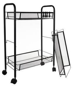 Raft bucatarie, organizator mobil cu 3 cosuri depozitare, 4 carlige, 4 roti, fier, 65x25x44 cm